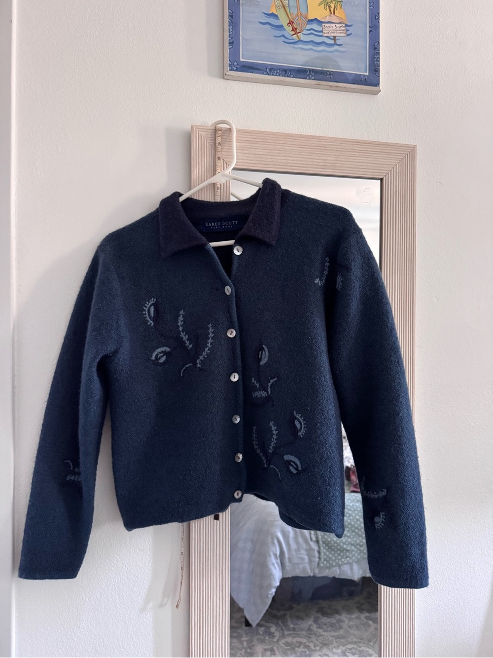 Karen Scott Pure Wool Embroidered Button-Up Cardigan